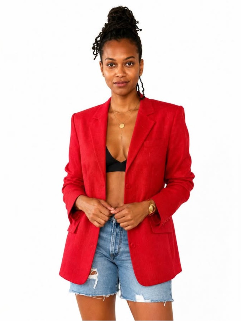 Andrea Viccaro Vintage Silk Single Breasted Collarless Blazer